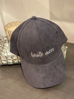 NWT NYC Underground Haute Mess Faux Suede Baseball Cap Charcoal Taupe